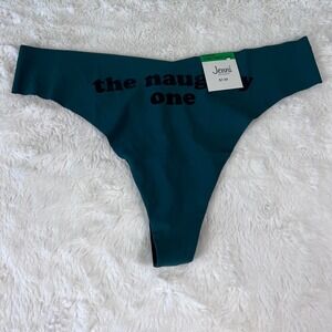Jenni Intimates Teal The Naughty One Graphic Seamless Thong Panty Large New